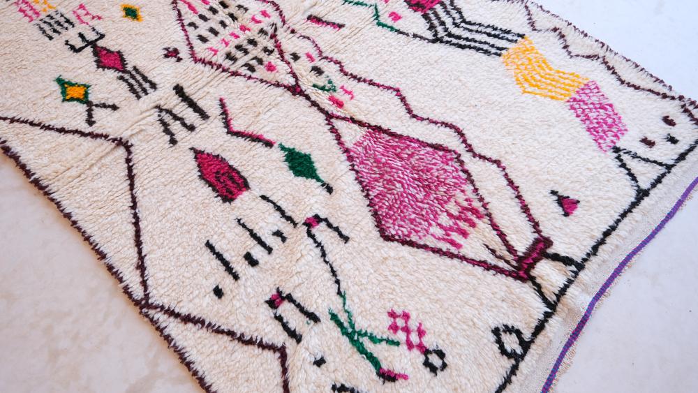 New Azilal 242 cm x 147 cm Rug |  Moroccan Azilal Rug With Red Diamond Pattern